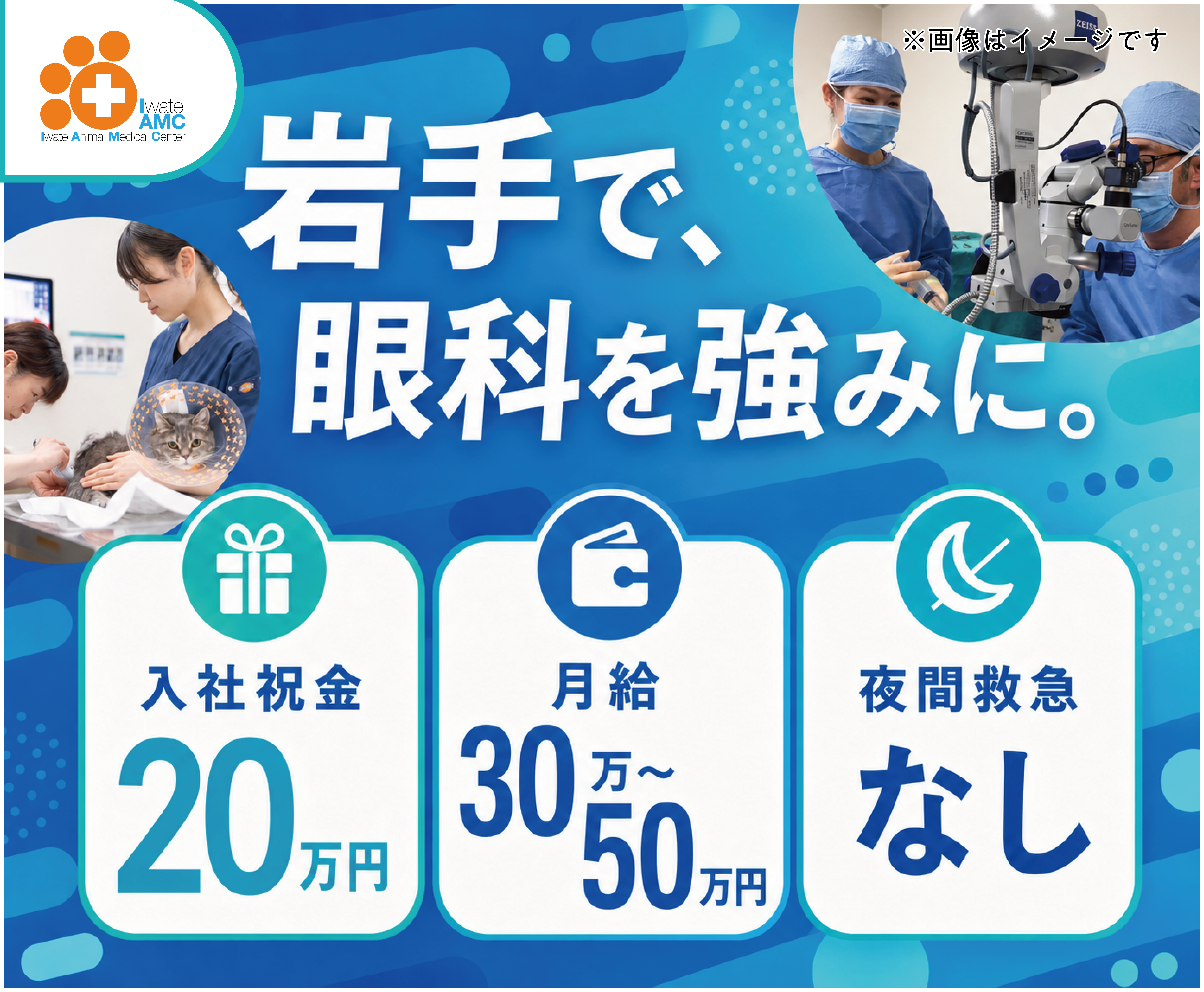 【獣医師】入社祝金20万｜岩手唯一眼科専門｜月30～50万 