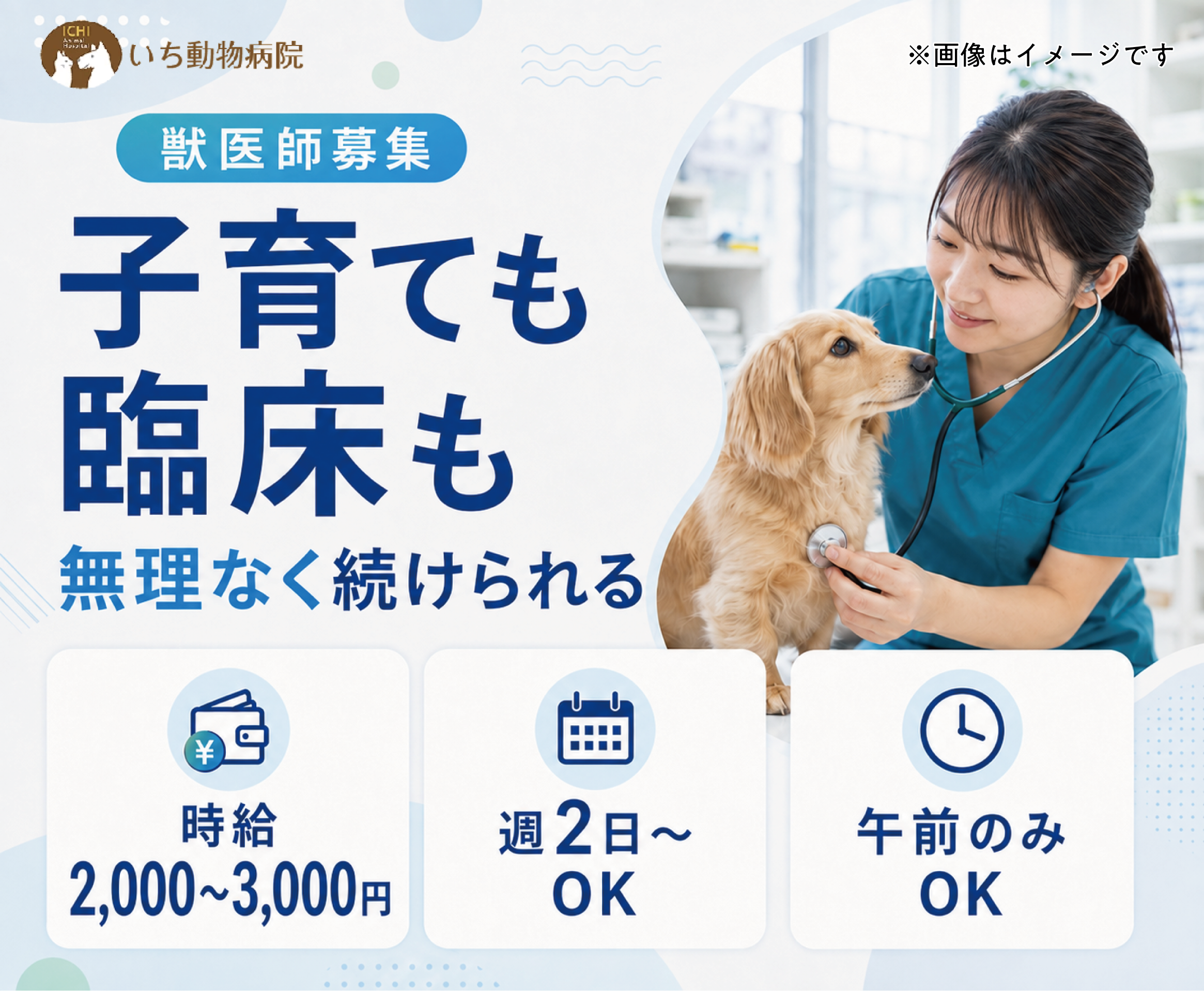 【獣医師】高待遇｜時給2,000円〜｜週2〜・午前のみOK