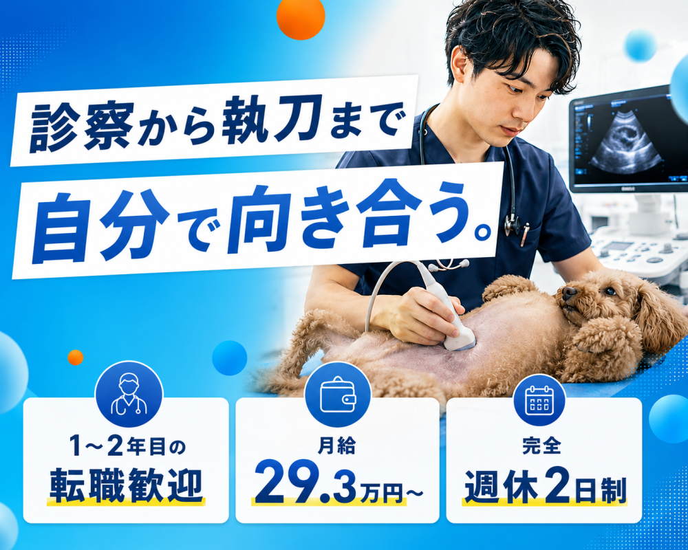 【獣医】1～2年目で転職歓迎｜手技は自分の手で｜教育制度充実