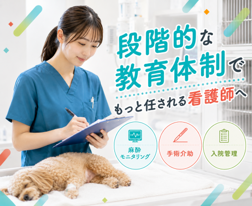 【市川】動物看護師　圧倒的福利厚生◎月24万〜週休2.5日制